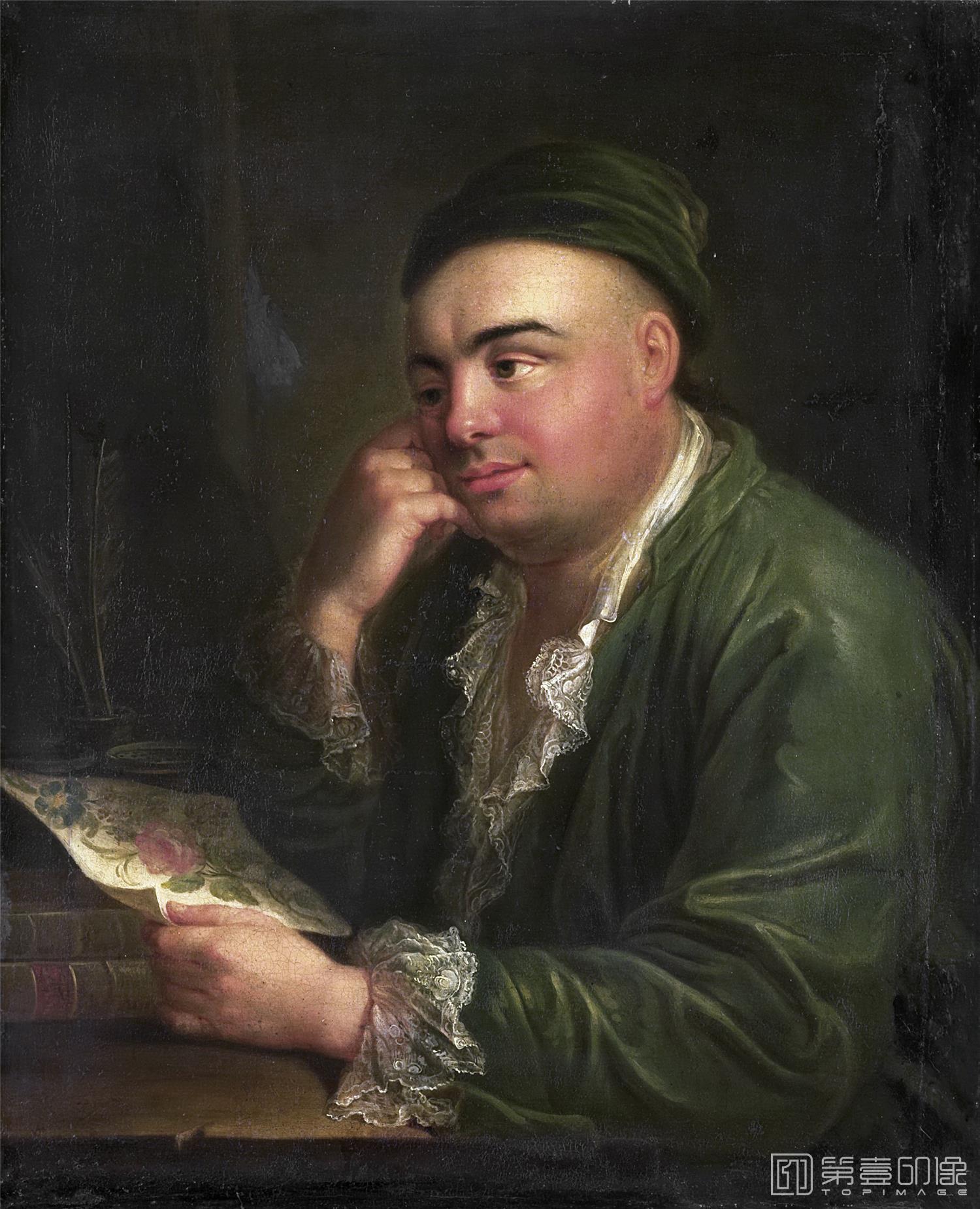 油画-荷兰阿姆斯特丹国家美术馆-Unknown Artist Een man met een tekening van bloemen zogenaamd portret van Jacob Feitama Jr (1698-1774)